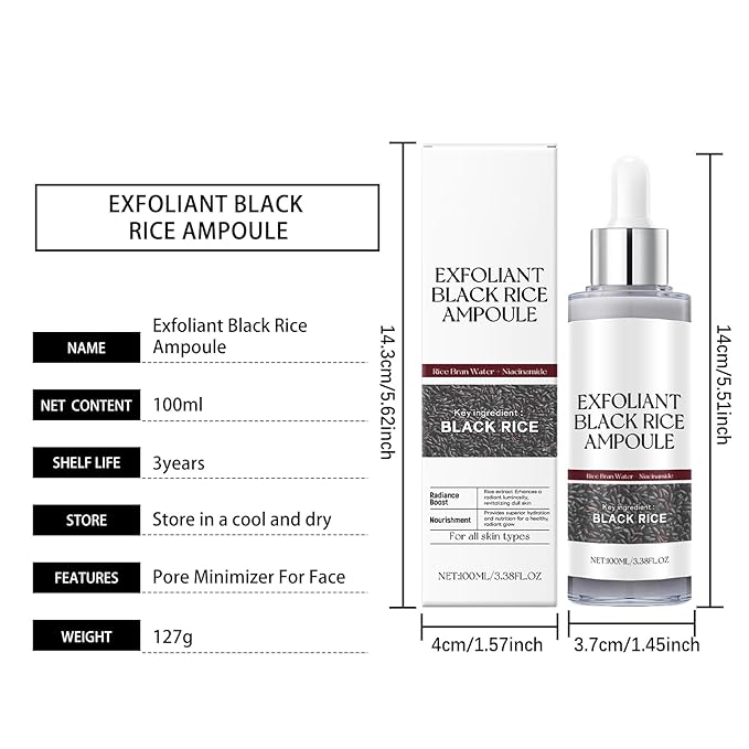 Rice Water Duo Exfoliating & Brightening Ampoules -2x100ml Gentle Facial Peel for Smooth SkinTextureDaily Exfoliator with RiceBran Extract FDA-Certified SkinRenewal Booster for All Skin Types