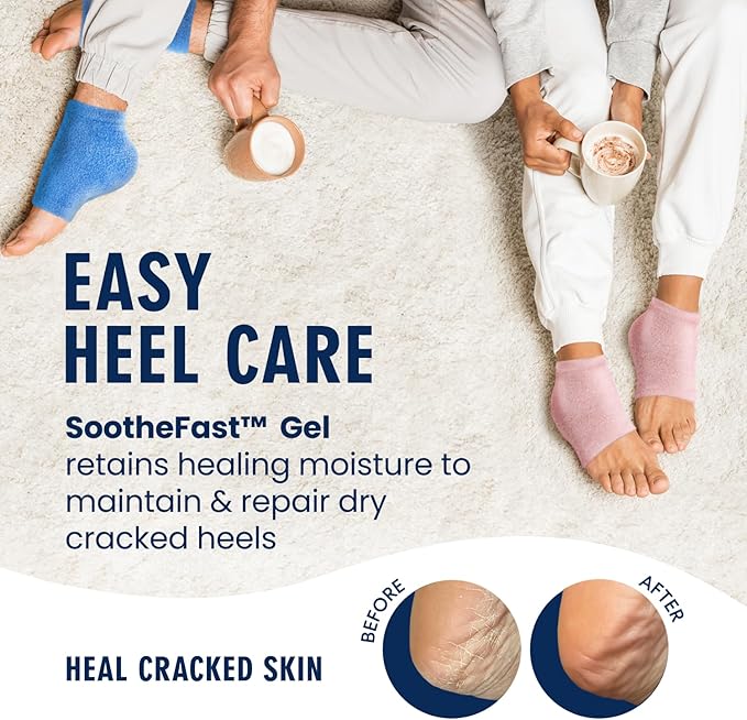 Dr. Frederick's Original Moisturizing Fuzzy Heel Socks - 2 Pairs - Cozy Gel-Lined Sleep Socks for Women & Men - Soothes Dry, Cracked Feet - Heel Repair - Blue Haven