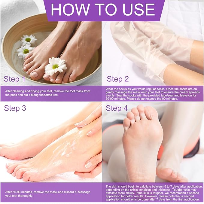 Foot Peeling Mask 5 Pack, Moisturizing Socks for Dry Foot Care, Hydrating Feet Peel Masks Repair Dry Cracked Heels, Remove Dead Skin,Callus - Women Men (Lavender)