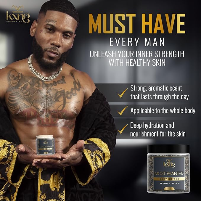 KXNG Cosmetics, Body Butter, Organic Skin Care for Men and Women, Body Moisturizer Lotions and Creams, Raw Shea Butter, Cocoa Butter, Mango, Coconut Oil, Hand, Foot, All Skin Types (Most Wanted)