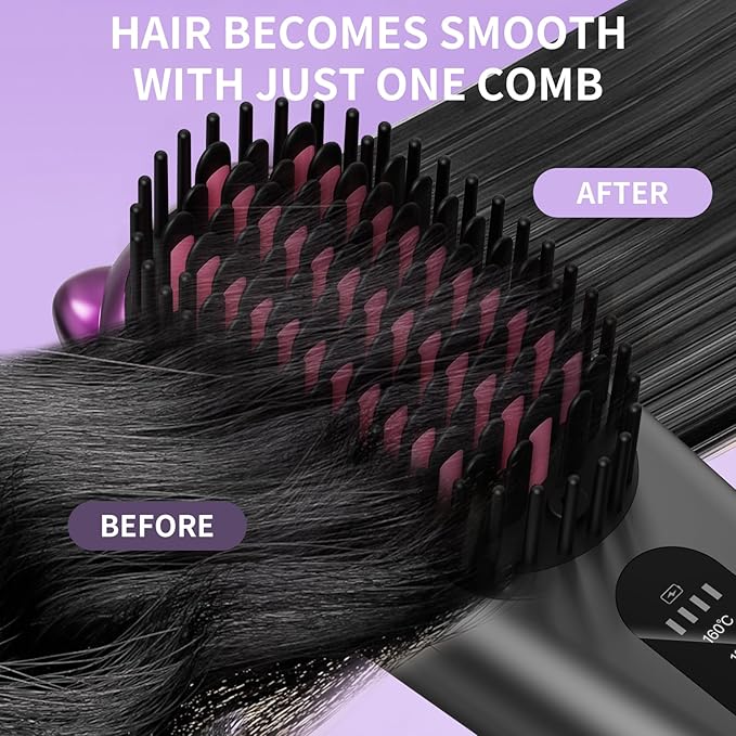 Cordless Hair Straightener,Portable Hair Straightening Brush for Travel, Mini Hot Straightening Comb for Women,Anti-Scald, LED Display & Fast Heating,6000mAh
