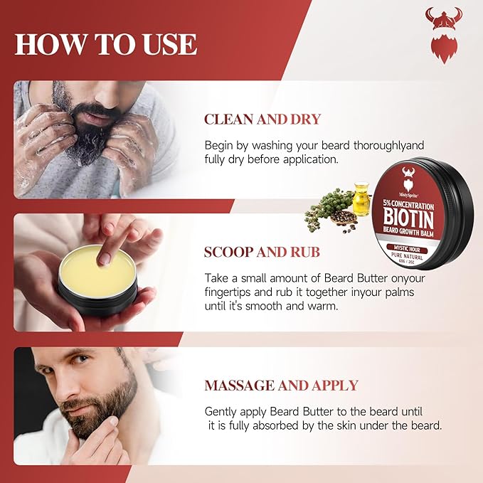 5% Concentration Biotin Beard Balm for Men & Conditioning Beard Wax - Made with Castor Oil Natural and Organic Ingredients - Hydrates & Thickens Facial Hair Growth- 2 Ounce Tin (Mystic Hour)