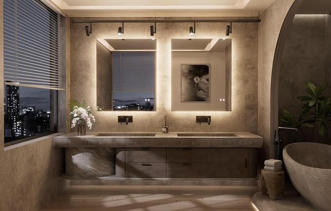 TETOTE 30 x 36 Inch LED Backlit Bathroom Mirror with Lights, 3Color White/Warm/Natural, Anti-Fog Lighted Mirror,Dimmable,Vanity Mirror,Wall Mounted