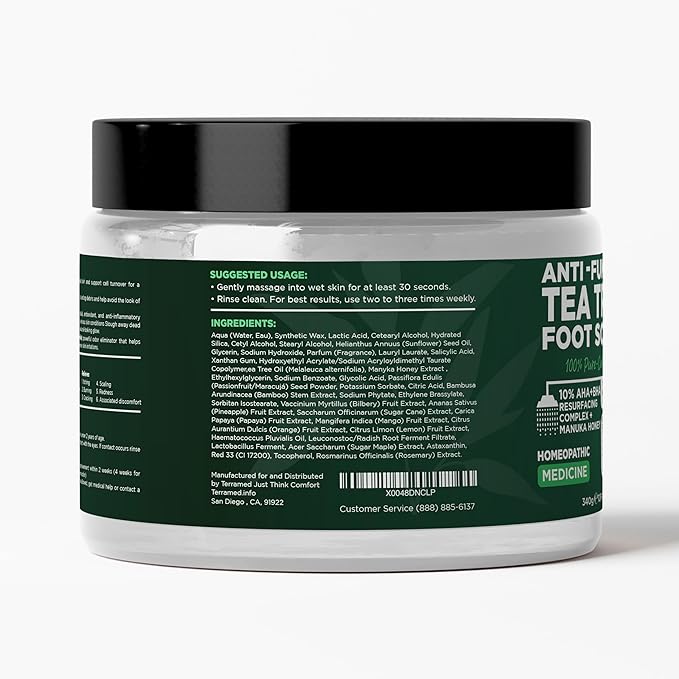Foot Scrub with Tea Tree Oil | Callus Remover For Feet | Exfoliating Scrub with Salicylic and Glycolic Acid for Dead Skin, Athleteβs Foot, Warts, Corns, Rashes, Foot Odor, Insect Bites and Foot Care