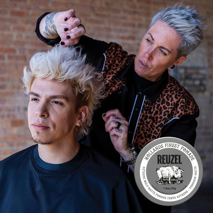 REUZEL Extreme Hold Matte Pomade, Strongest All Day Hold, Water Soluble Styling, Matte Finish & Flake Free, Easy To Wash Out, For All Hair Types