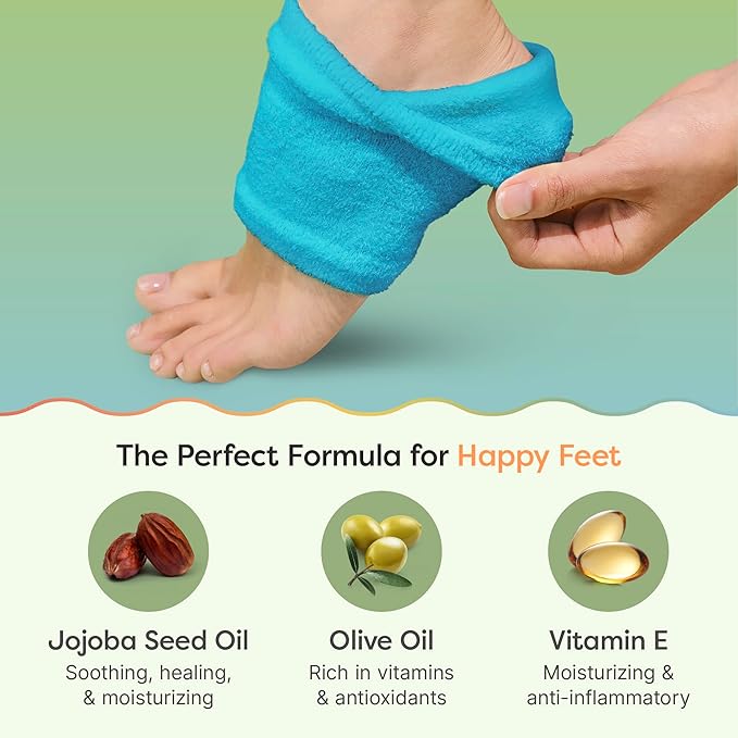 ZenToes Moisturizing Socks for Cracked Heel Treatment - Vitamin E, Olive Oil and Jojoba Oil Infused Heel Socks to Soften and Hydrate (Fuzzy Blue, Wide Width)