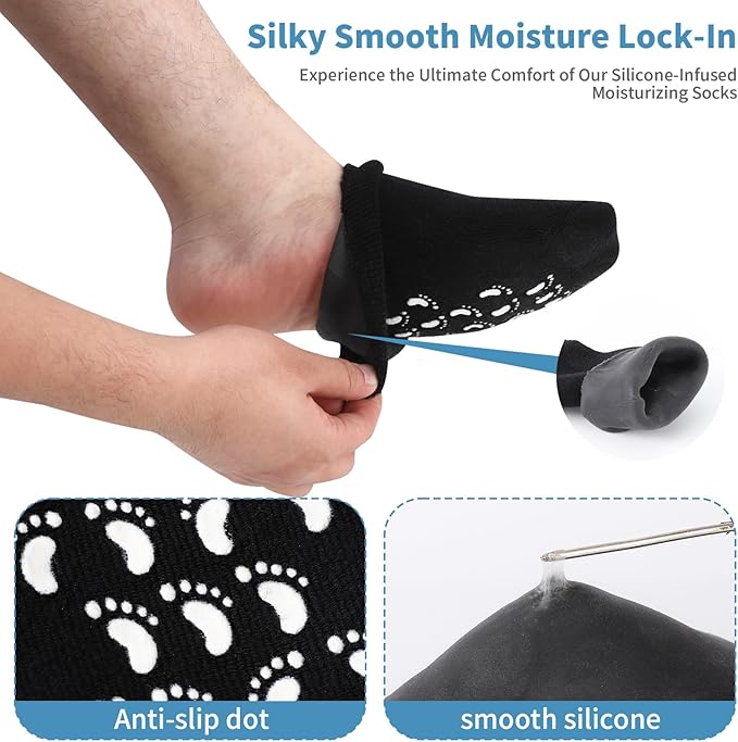 11" Large Silicone Moisturizing Socks for Men - 2 Pairs Soft Foot Care Socks - Feet Moisturizing Socks for Dry Cracked Feet (Size L)