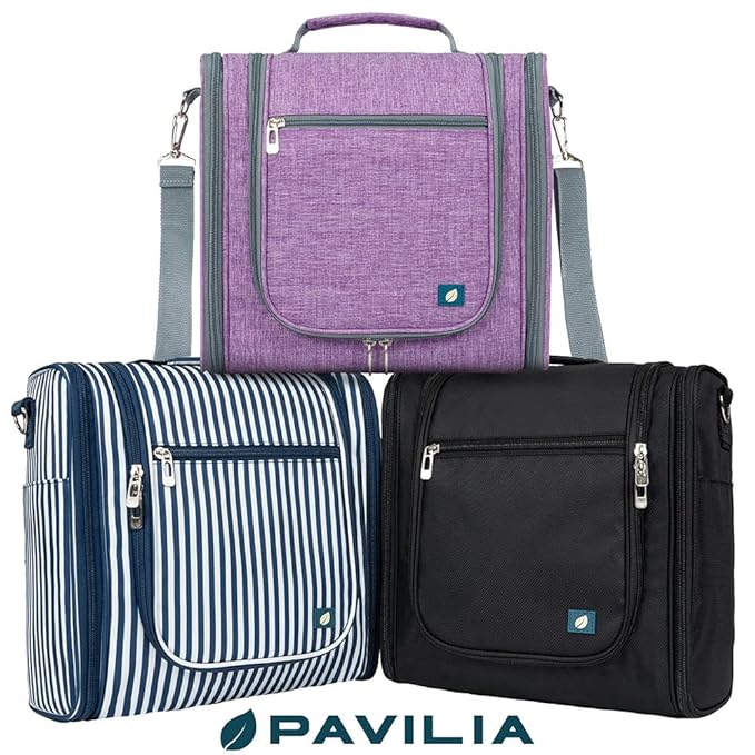 PAVILIA Extra Large Toiletry Bag Travel Bag for Women Men, Hanging Cosmetic Organizer, Water Resistant Makeup Bag for Accessories Toiletries, Travel Essentials Kit (Purple)