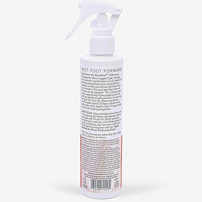 Benefeet Best Foot Forward Peeling Spray - May Help Rejuvenate + Smooth for Cracked Heels, Corns + Calluses Made w/Shea Butter, Apple Cider Vinegar + Tea Tree Oil, 6.7 oz (2 Pack)