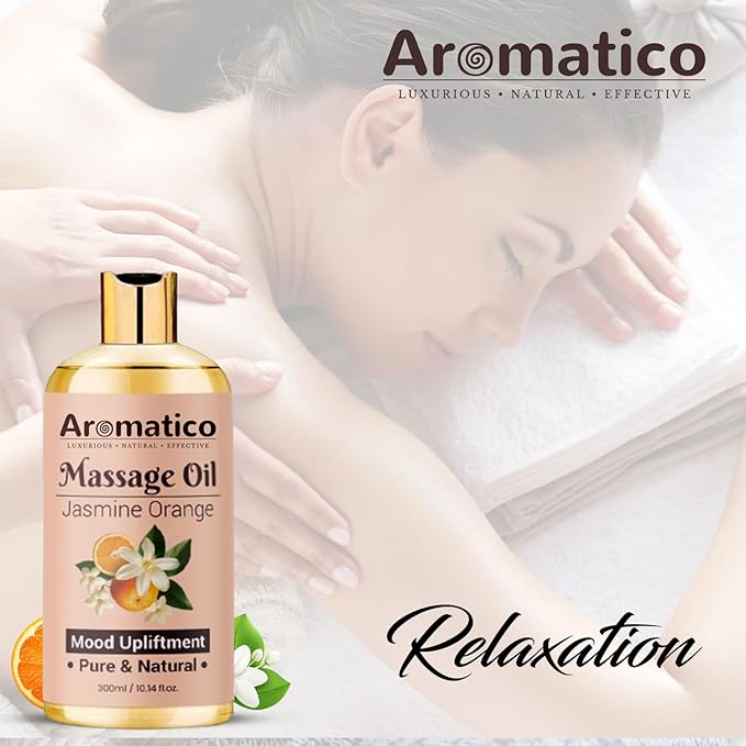 Massage Oil with Jasmine & Orange Essential Oils – Infused with Sesame, Almond & Jojoba Oils – Full Body Massage Oil for Relaxation – for Men & Women – 10 Fl Oz