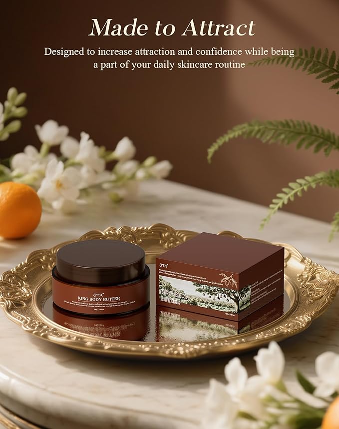 King Body Butter for Men, Mixed Woody Fragrance & Orange Blossom, Warm and Sensual Scent, Organic Shea & Jojoba Seed Oil, Moisturizing Formula with All-Day Fragrance,3.52oz, Enhance Attractiveness