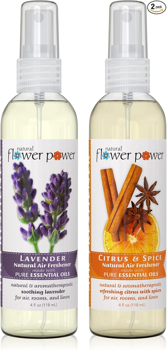 Air Freshener Spray - Odor Eliminator with Essential Oils for the Home, Car & Fabric - Cruelty Free & Vegan - 2 Pack with Lavender and Citrus & Spice - 2 x 4 oz