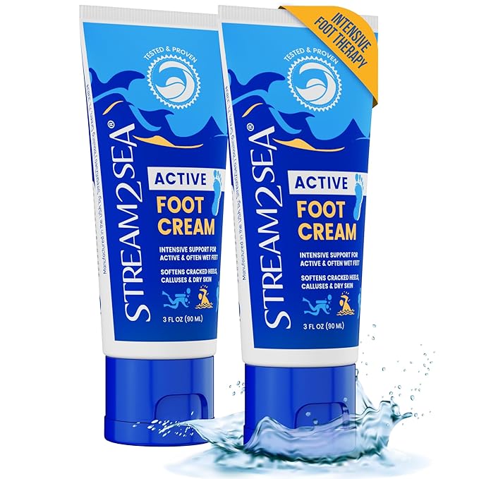STREAM 2 SEA Active Foot Cream, Intensive Support for Active & Often Wet Feet - Softens Cracked Heels, Calluses & Dry Skin, Enriched with Neem and Tea Tree, Fast-absorbing and Non-greasy - 2 Pack