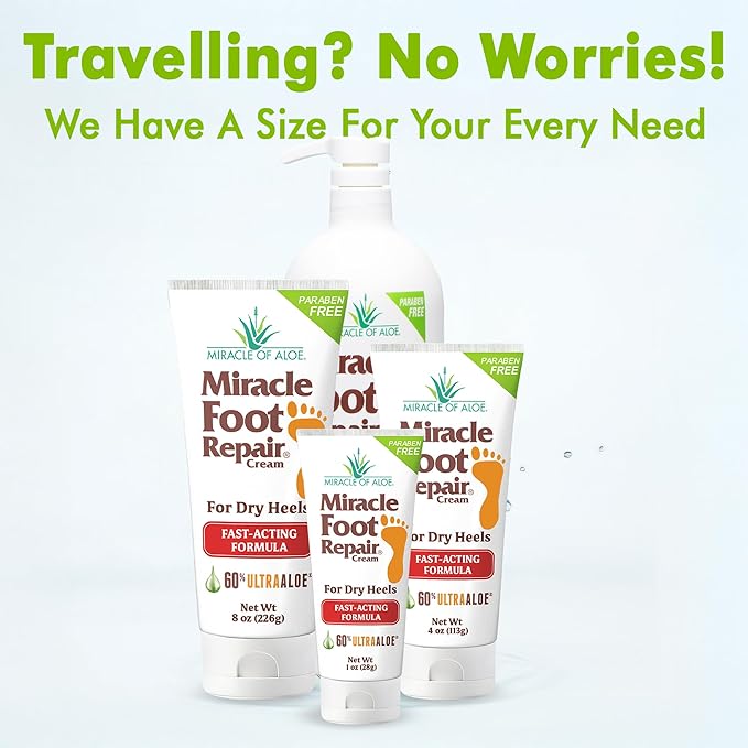 Miracle Foot Repair Cream (8 oz) Repairs Dry Cracked Heels and Feet, 60% Pure UltraAloe Moisturizes, Softens, and Repairs