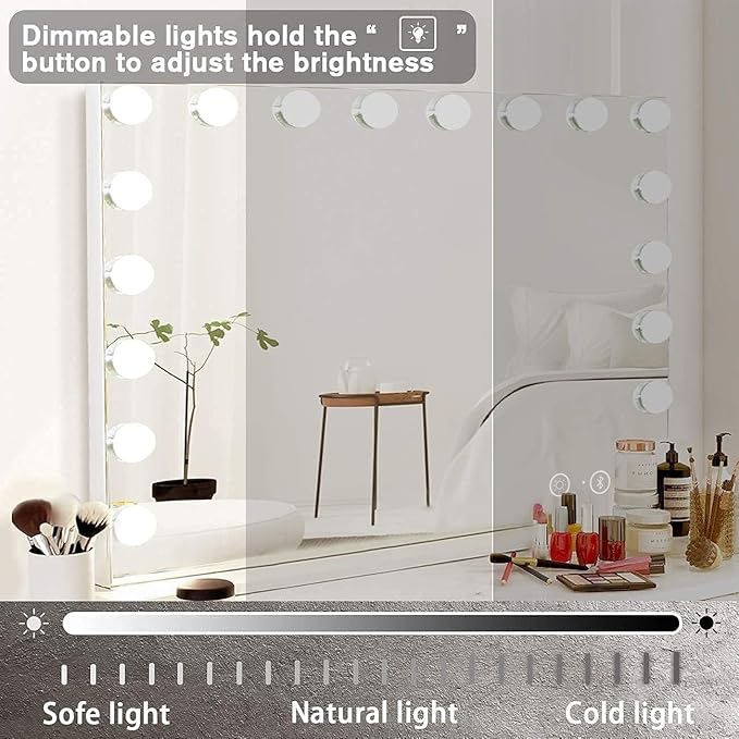 Hansong Vanity Mirror with Lights and Bluetooth Extra Large Hollywood Makeup Mirror with 18 pcs LED Bulbs Lighted Mirror with USB Charging,3 Color Lighting Modes Tabletop or Wall Mount