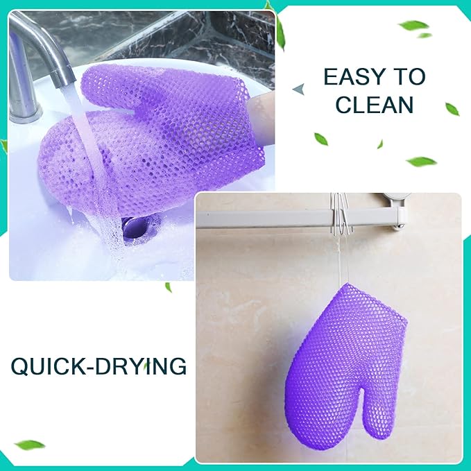Karenhi 2 Pcs Honeycomb Exfoliating Glove Set Exfoliating Bath Mitt Honeycomb Face and Body Scrubber Shower Mitt for Cleaning Body Shower Face Skin Beauty Spa, Quick Drying(Purple)