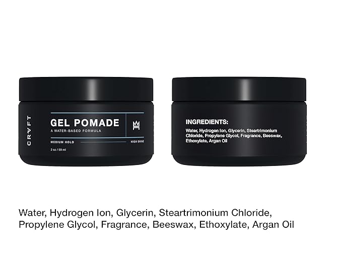 CRVFT Pomade 2oz - Semi-Matte Finish Shine - Original Hold Medium Strength (Gel) – Men’s Styling Product, Barber Approved - Water Based/Soluble - Boss Scented - Straight/Thick/Wavy Hair