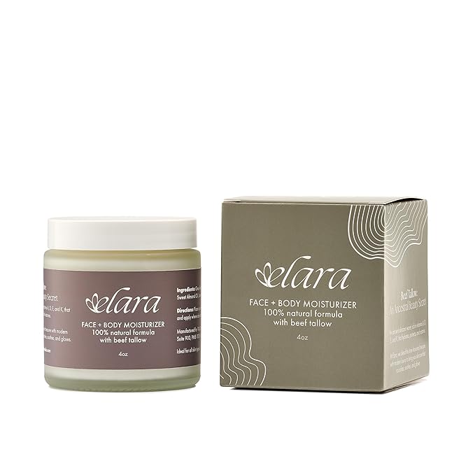 Elara Beef Tallow For Skin - Whipped Tallow Balm For Face And Body - 100% Grass-Fed Tallow Skin Balm With Marula And Sweet Almond Oil - 4 Fl. Oz. - Lavender