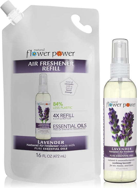 Air Freshener Spray Refills - Odor Eliminator w/Essential Oils - Home, Car & Fabric - Cruelty Free & Vegan – Lavender Spray 4 fl oz + Refill 16 fl oz Combo