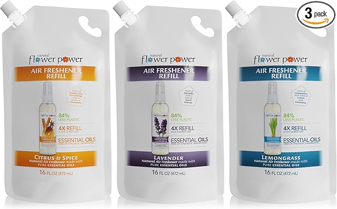 Air Freshener Spray Refills - Odor Eliminator w/Essential Oils - Home, Car & Fabric - Cruelty Free & Vegan - Variety Pack - Citrus & Spice, Lavender, Lemongrass - 3 x 16 fl oz