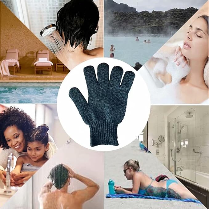 2 Pairs Bath Exfoliating Gloves for men and women โ CLEEDY 4 Pcs Heavy and Large Exfoliating Gloves Scrubbing for Shower, Spa, Massage - Scrub Exfoliating Mitts for Body, Face, Hand and Foot (black)