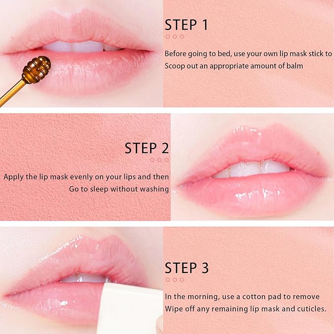 3 PCS Lip Balm Honey Pot, Honey Apple Strawberry Lip Masks Overnight, Propolis Moisturizing Lip Sleeping Mask, Prevention Dry Crack Lip Repair Nourishes the Lip Skin and Lip Wrinkle Care.