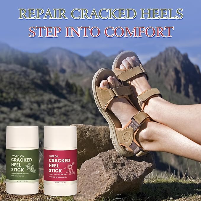 4 Pcs Cracked Heel Treatment & Repair Stick Set (with 2 Foot Balms + 2 Heel Socks) – Rose Oil & Jojoba Oil Infused cracked heel stick Balm for Dry, Cracked Heels – No-Mess Applicator, Travel-Friendly
