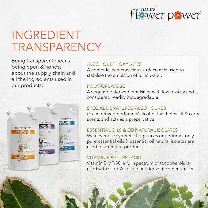 Air Freshener Spray Refills - Odor Eliminator w/Essential Oils - Home, Car & Fabric - Cruelty Free & Vegan - Variety Pack - Citrus & Spice, Lavender, Lemongrass - 3 x 16 fl oz