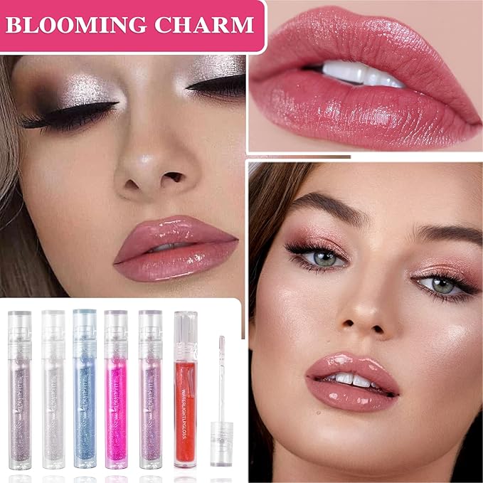 6 PCS Clear Glass Hydrating Lip Gloss Set,Essence Lip Stick Jelly Toothed Lip,Plumping Lip Oil Long Lasting Moisture,Lip Treatment,Lip Balm Kit,Lip Stains For Women,Lip Makeup