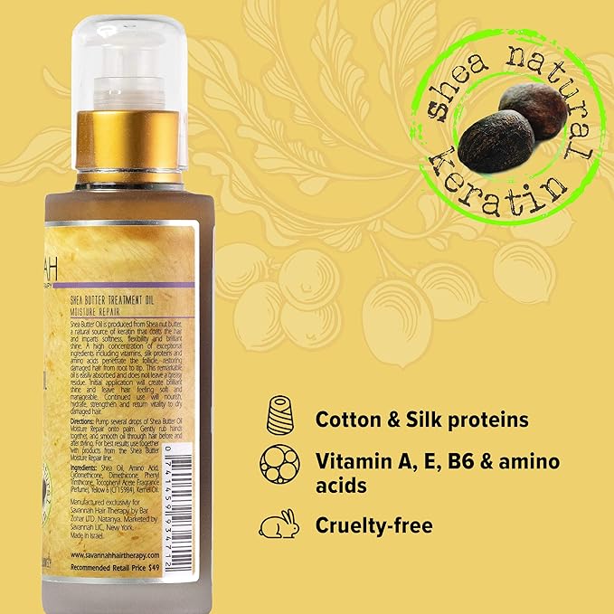Hair Oil with Shea Butter & Keratin- Restore, Revive, Nourish for Dry, Damaged & Color Treated Hair, 3.38 Fl Oz/100 ml