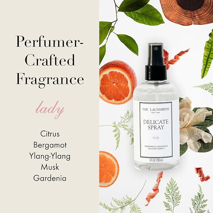 The Laundress Delicate Fabric Spray, Wrinkle Release Spray, Upholstery and Linen Spray, Silk & Lingerie Refresher, Lady Scent, Citrus, Rosewood, Musk, 8 Fl Oz
