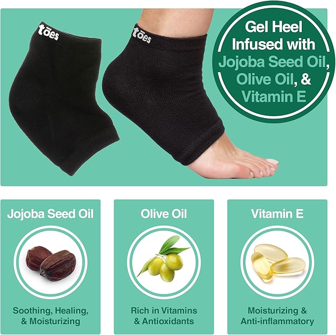 ZenToes Moisturizing Socks for Cracked Heel Treatment - Vitamin E, Olive Oil and Jojoba Oil Infused Heel Socks to Soften and Hydrate (Cotton Black, Wide Width)