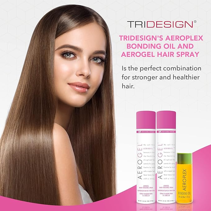 TRI Design Aerogel Hairspray & Aeroplex Bonding Oil Bundle - Hair Finishing Spray for Volumizing, Control, Repair & Prevent Breakage for Dry, Damaged & Frizzy Hair - Pack of 3 (10.5 Oz & 1 Oz)