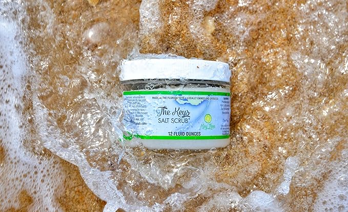 The Keys Salt Scrub -Sea Salt Scrub - Exfoliating Body Scrub with Wooden Spoon - Moisturizing Exfoliator for Hands, Foot, Bath, (12 Ounce (Pack of 1), Key Lime)