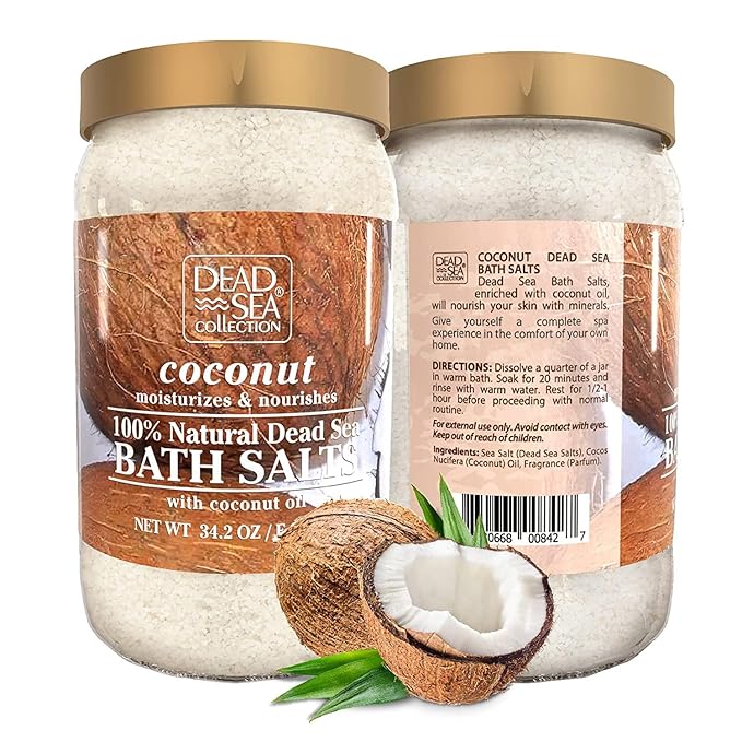Dead Sea Collection Bath Salts with Coconut – Pure Dead Sea Salt and Coconut Oil - Nourishing Soothing and Relaxing Skin and Muscle – 34.2 Oz