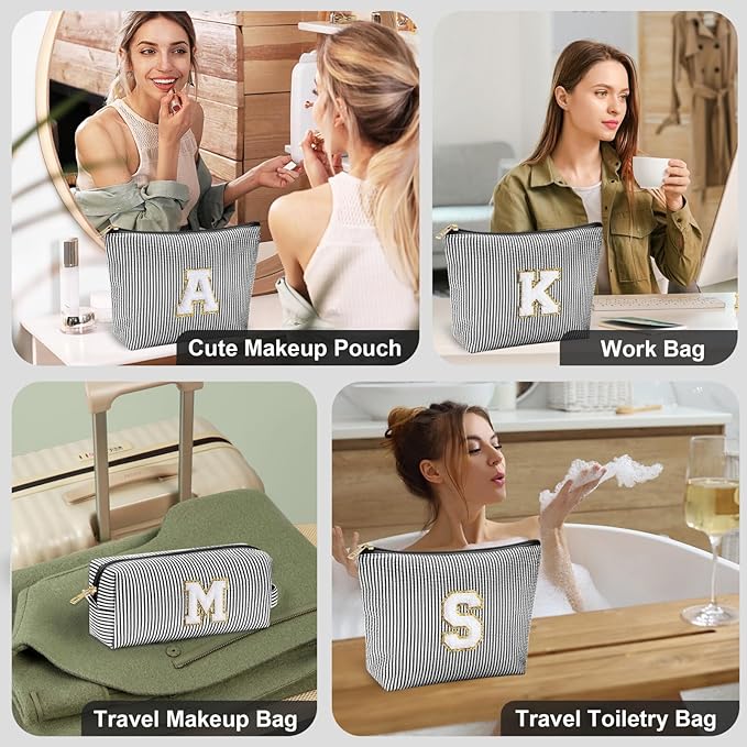 YOOLIFE Gifts - Personalized Mother's Day, Graduation & Birthday Gifts for Women & Girls - Monogram Initial Black Cute Makeup Bag Cosmetic Toiletry Pouch Make Up Case