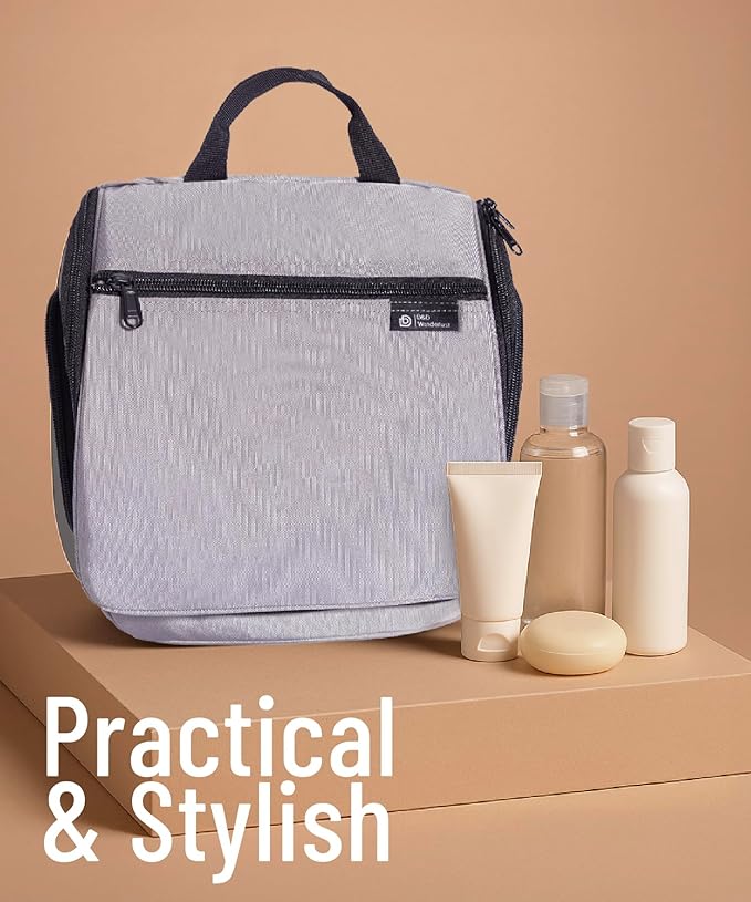 D&D Hanging Travel Toiletry Bag for Men and Women – Large Cosmetics, Makeup and Toiletries Organizer Kit with 10 Compartments, YKK Zippers, XXL Metal Swivel Hook, Water-Resistant Nylon