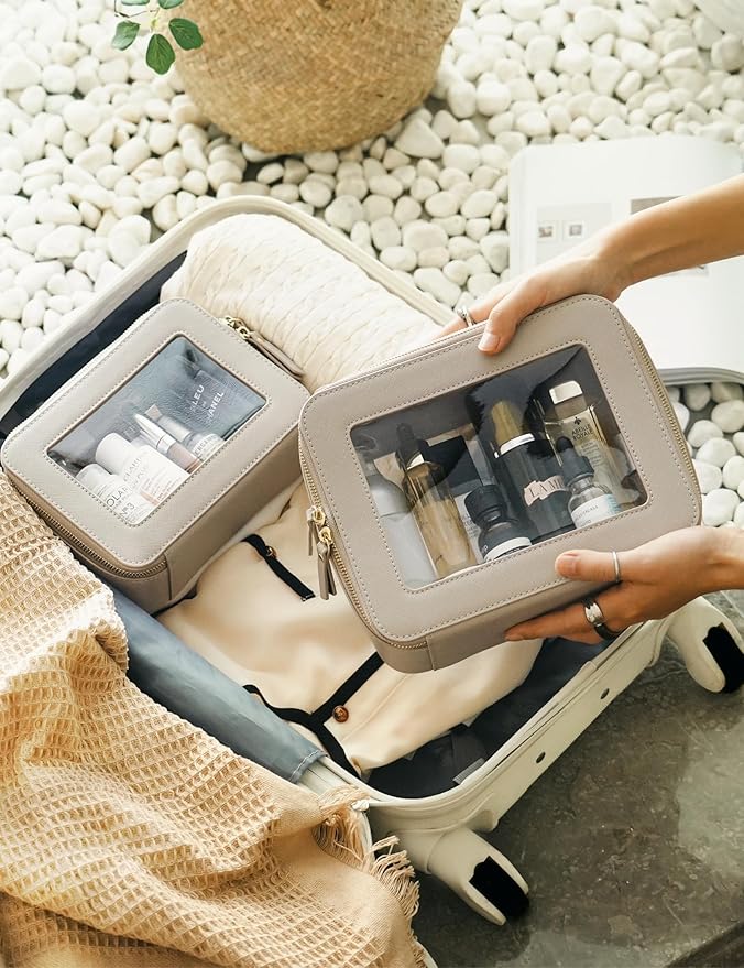 Popvibe Clear Makeup Bag Travel Cosmetic Case Transparent Toiletry Bag with Zipper, Portable Make Up Organizer Traveling Compact Car Bag for Essentials