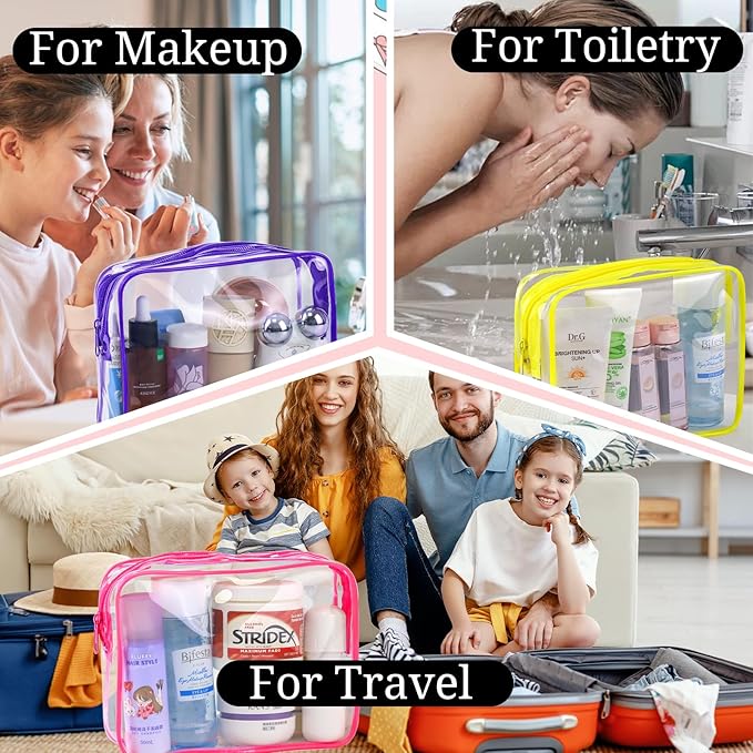 6 Pieces Clear Makeup Bags Bulk TSA Approved Toiletry Bag for Travel PVC Waterproof Clear Cosmetic Pouch with Zipper for Men and Women Carry-on Travel Essentials