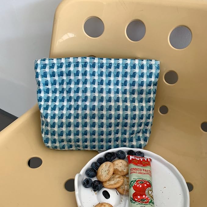 Makeup Bags for Purse Zipper Cosmetic Pouch Large Travel Canvas Make Up Organizer Tool Pouch for Women and Girls,Grid Green