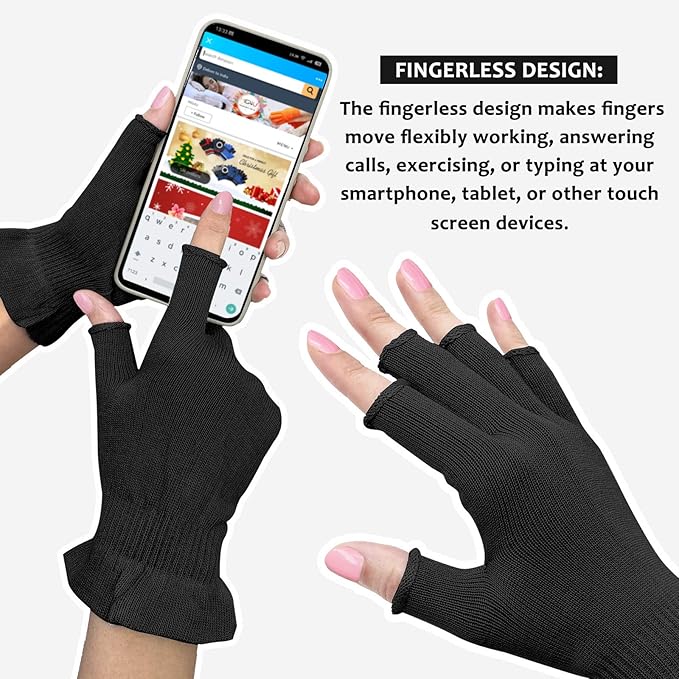MIG4U 3 Pairs Fingerless Moisturizing Gloves, Half Finger Touchscreen Beauty Glove for SPA, Eczema, Dry Hands, Skin Treatment, Summer Sun UV Protection (L/XL, Black-3pairs)