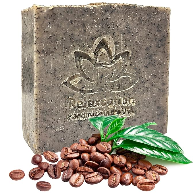 Relaxcation 100% Coffee Scrub Soap Bar with Fresh Ground Coffee and Cocoa Butter - Scrub Cold Process Soap with Cafe Latte Aroma Oil - Good Scrubbing Effect - Body Exfoliating and Moisturizing