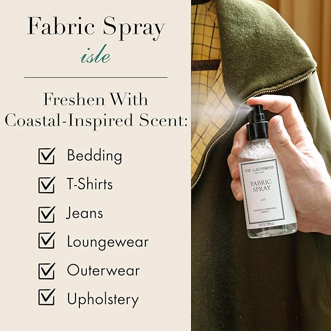 The Laundress Isle Fabric Spray, Wrinkle Release and Linen Spray, Upholstery Fabric Refresher, Coastal Inspired Scent, 8 Fl Oz