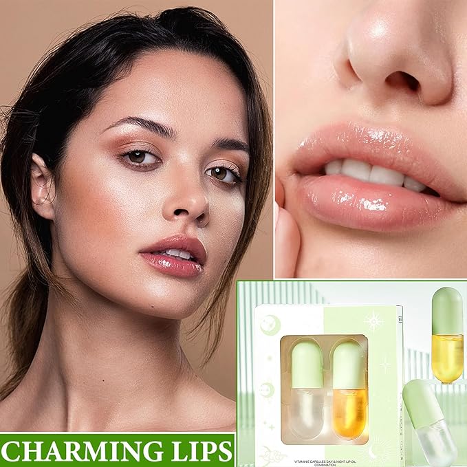 Lip Plumper Set,Lip Plumper Oil Gloss Moisturizing Lip Plumper Lip Care Serum,Hydrating Plump Gloss Reduce Fine Lines,Lip Plumper for Day & Night Use Set A(2Pcs)