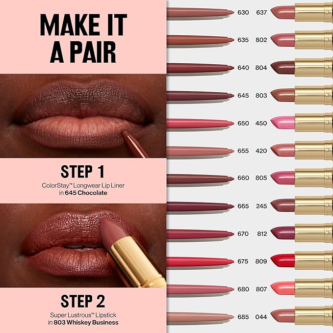 Revlon Colorstay Lip Liner Makeup with Built-in-Sharpener, Longwear Rich Colors, Smooth Application, 645 Chocolate, 0.01 oz