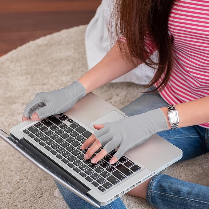 Geyoga 6 Pairs Fingerless Moisturizing Gloves Eczema Cotton Gloves for Adults Half Finger Touchscreen Lotion Overnight Dry Hands for Women Sleeping (Classical,Grey)