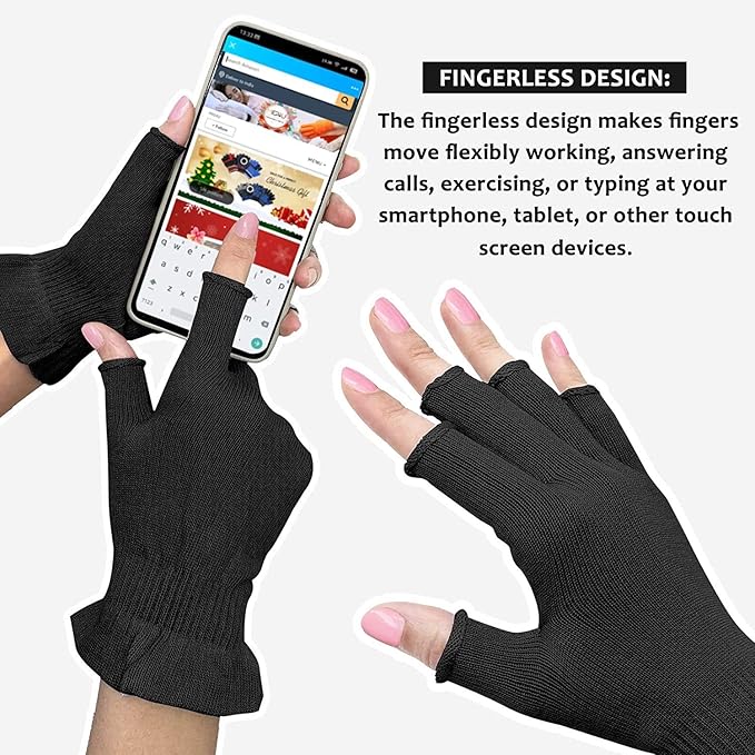 MIG4U 3 Pairs Fingerless Moisturizing Gloves, Half Finger Touchscreen Beauty Glove for Eczema, SPA, Dry Hands, Skin Treatment, Summer Sun UV Protection (S/M, Black-3pairs)