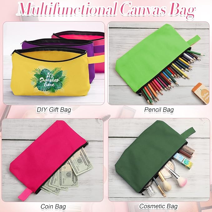 Reginary 60 Pieces Canvas Makeup Bags Bulk Cute Travel Cosmetic Pouch Multipurpose Blank Small Toiletry Bag DIY with Zipper for Women Teens Operation Christmas Gifts Items, 15 Colors(7.5 x 5 x 2 Inch)