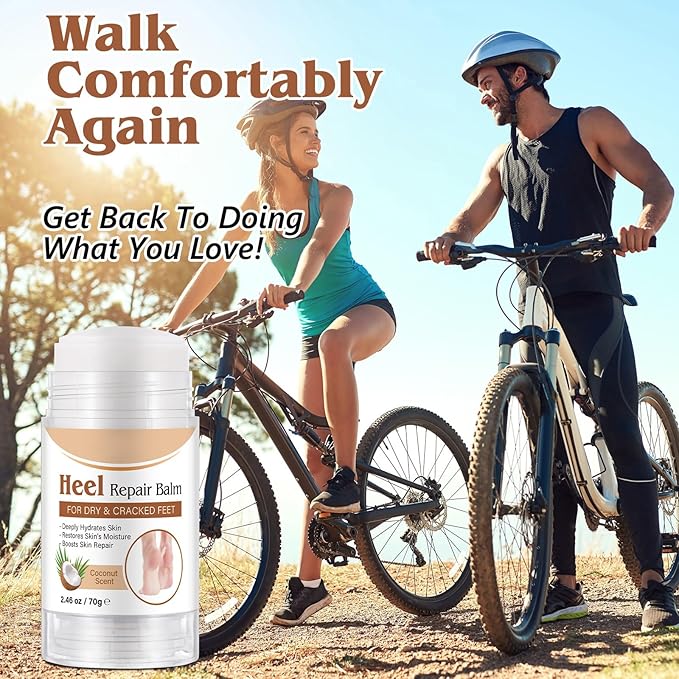 Cracked Heel Treatment Balm Stick, Dry & Cracked Foot Repair for Instant & Deep Moisturizing & Hydrating, with Aloe, Coconut Oil, Hyaluronic Aicd, Olive Oil, Coconut Scent, 2.46 oz/70 g