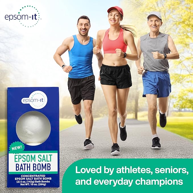 Epsom-It Epsom Salt Bath Bomb - Magnesium Sulfate Epsom Salts for Soothing and Refreshing soak, Recovery Magnesium Bath Soak for Women & Men, Unscented, 2-Pack